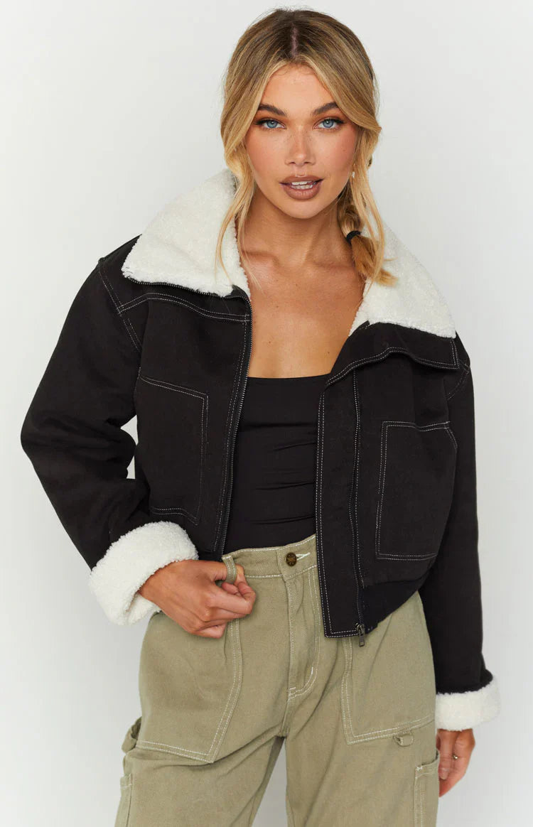 Indy Denim Sherpa Jacket | Black