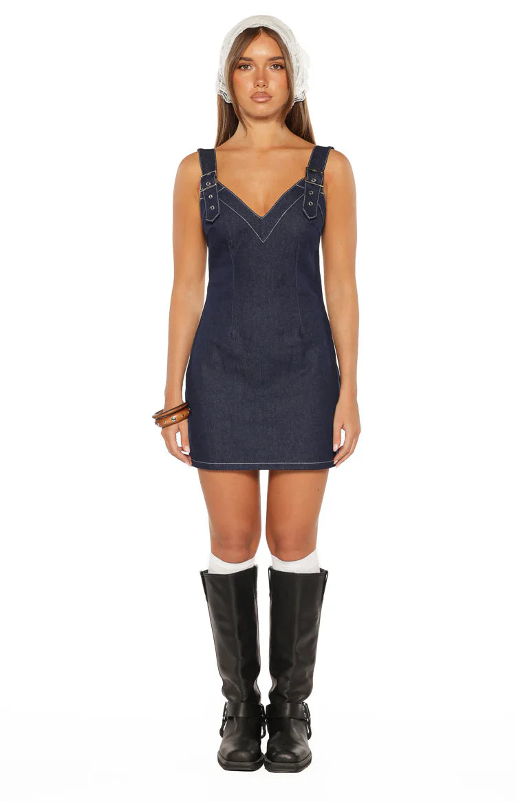 Ines Buckle Detail Mini Dress | Denim