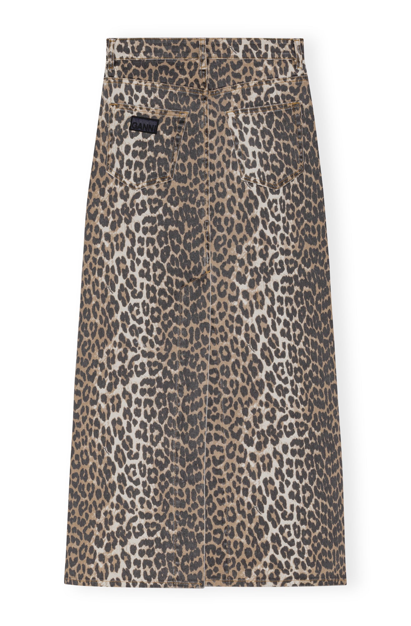 Print Denim Maxi Slit Skirt | Leopard