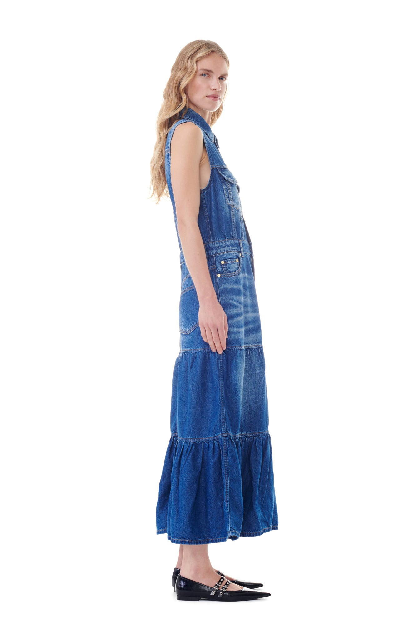 Light Denim Long Dress | Mid Blue Vintage