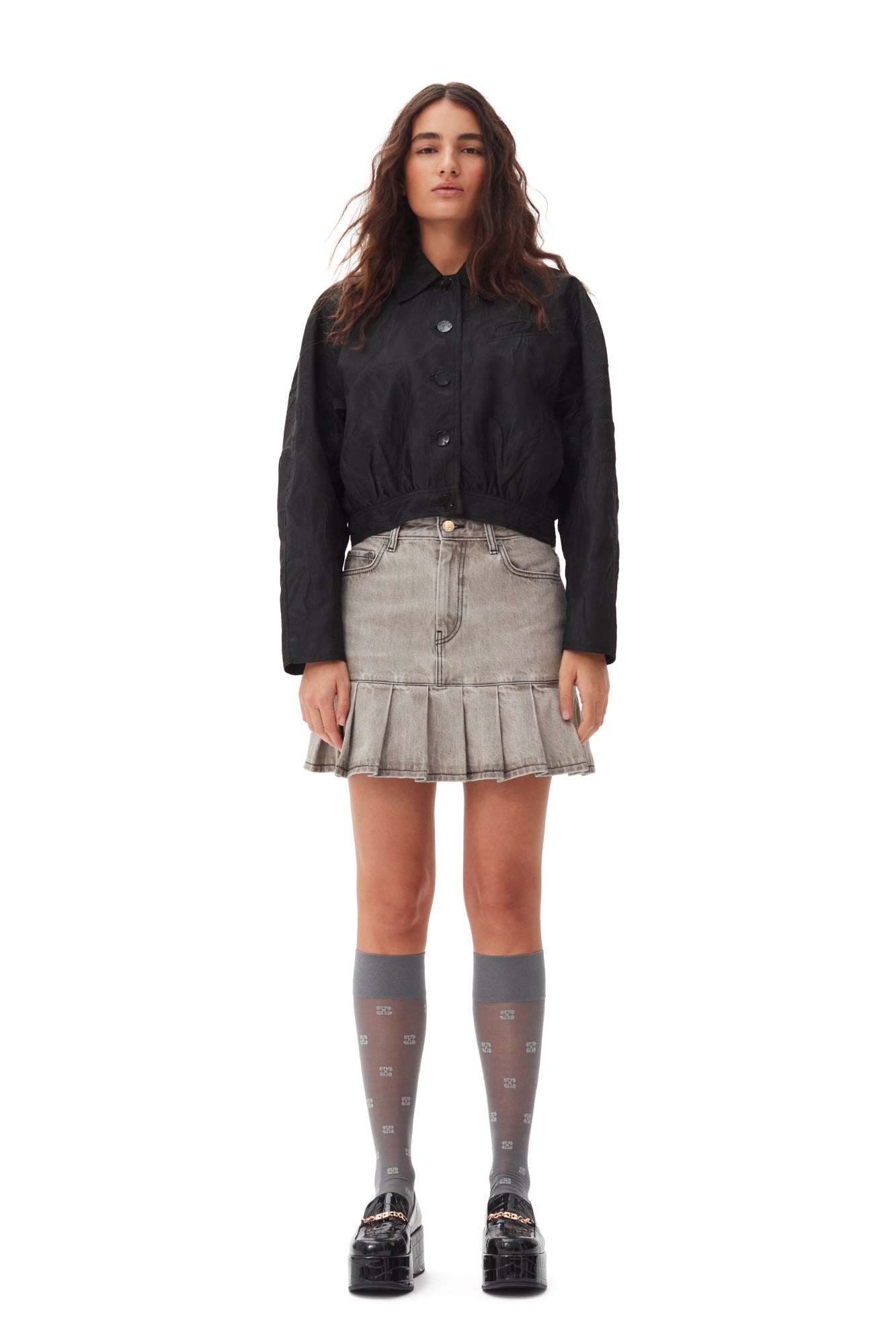 Future Denim Pleated Mini Skirt | Gray Quill