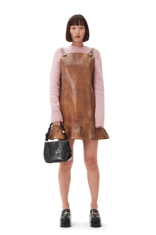 Foil Overdyed Denim Mini Dress | Cognac