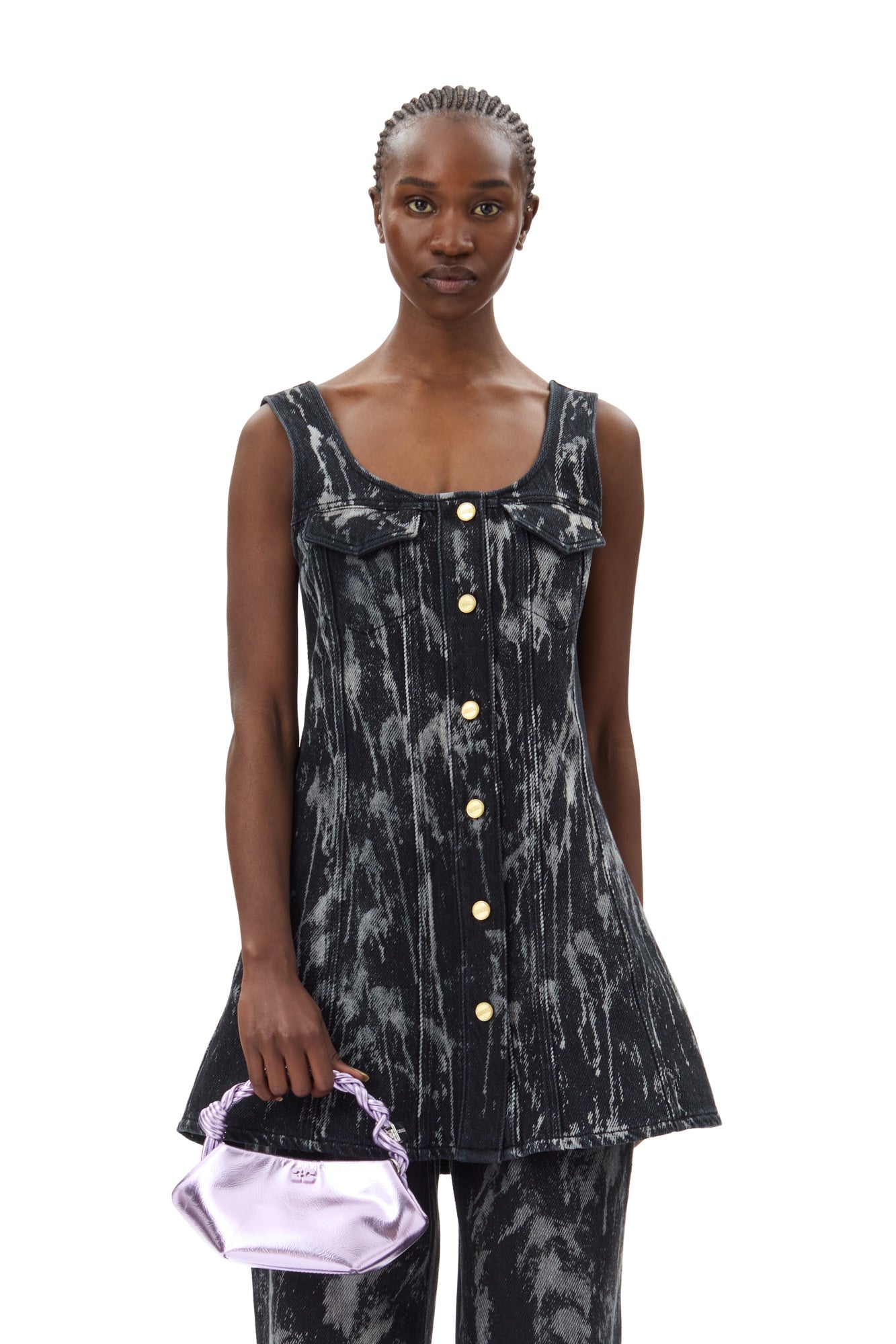 Heavy Denim Mini Dress | Washed Black/Black