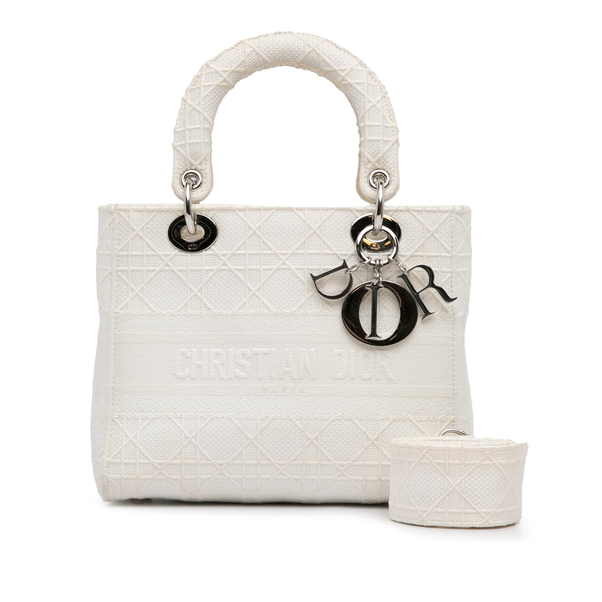 Dior | Pre-Owned Medium Canvas Cannage Lady D Lite - I | White