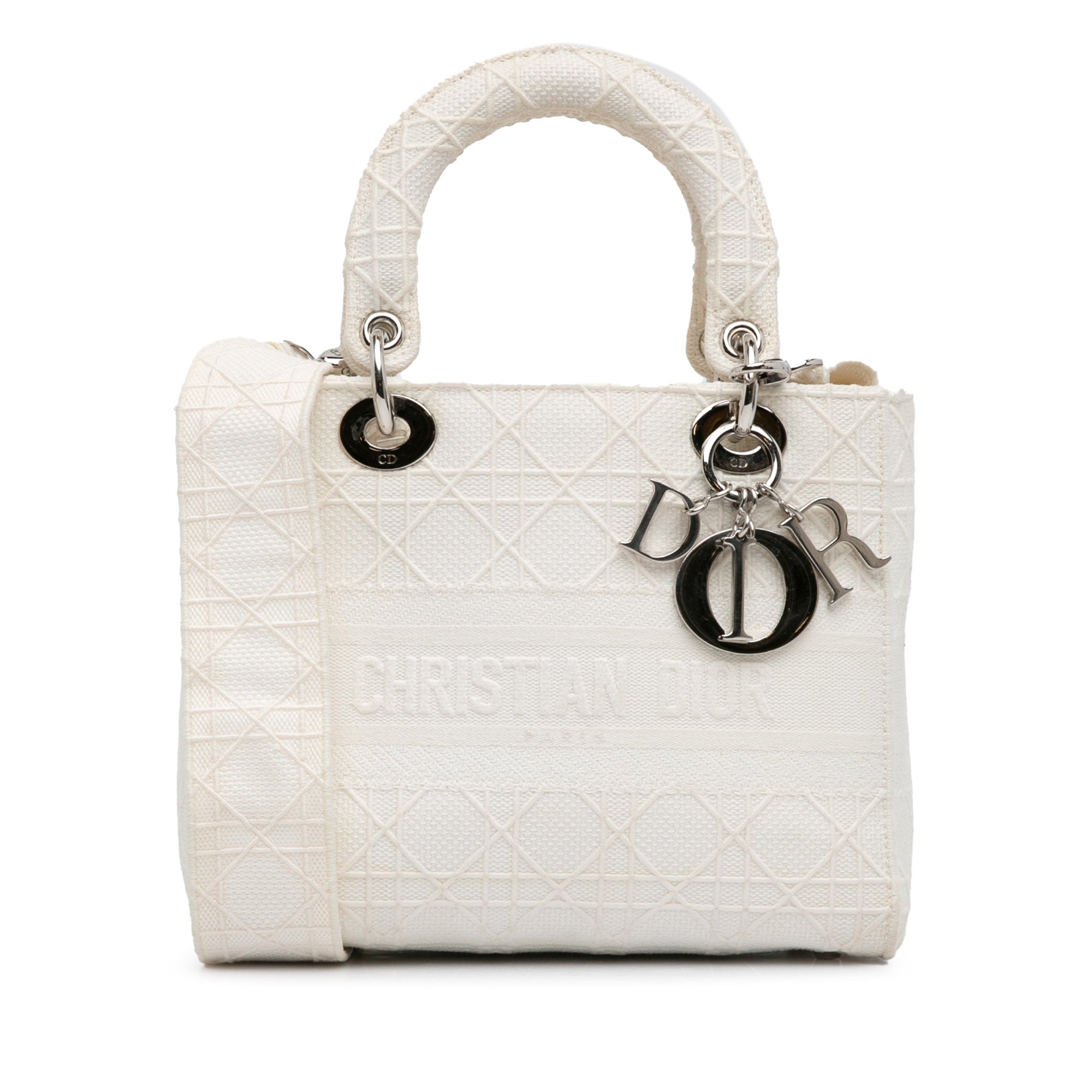 Dior | Pre-Owned Medium Canvas Cannage Lady D Lite - I | White