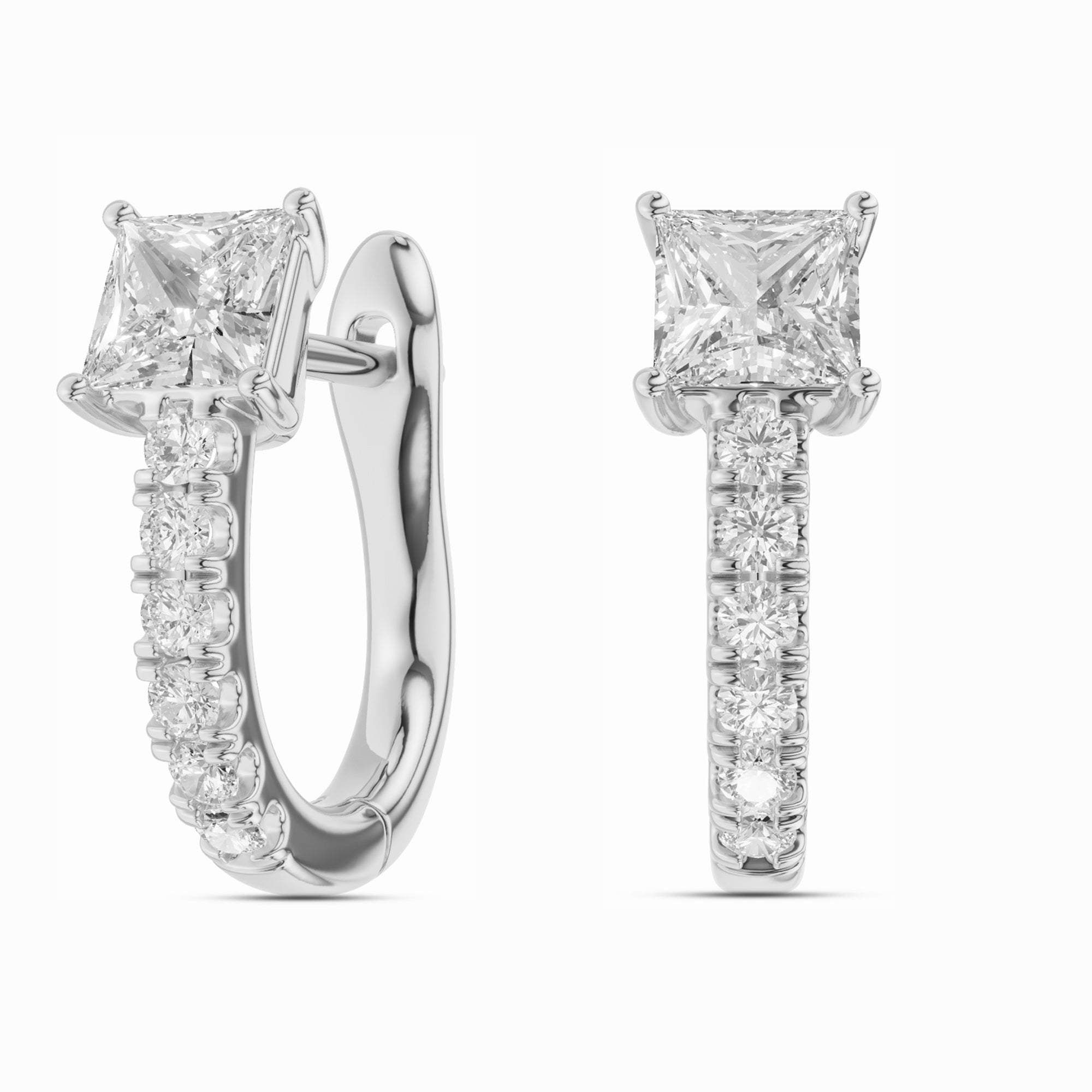 0.80 CT Princess/Round Lab-Grown Diamond | Fashion Earrings | 14K White Gold | F Color | VS Clarity