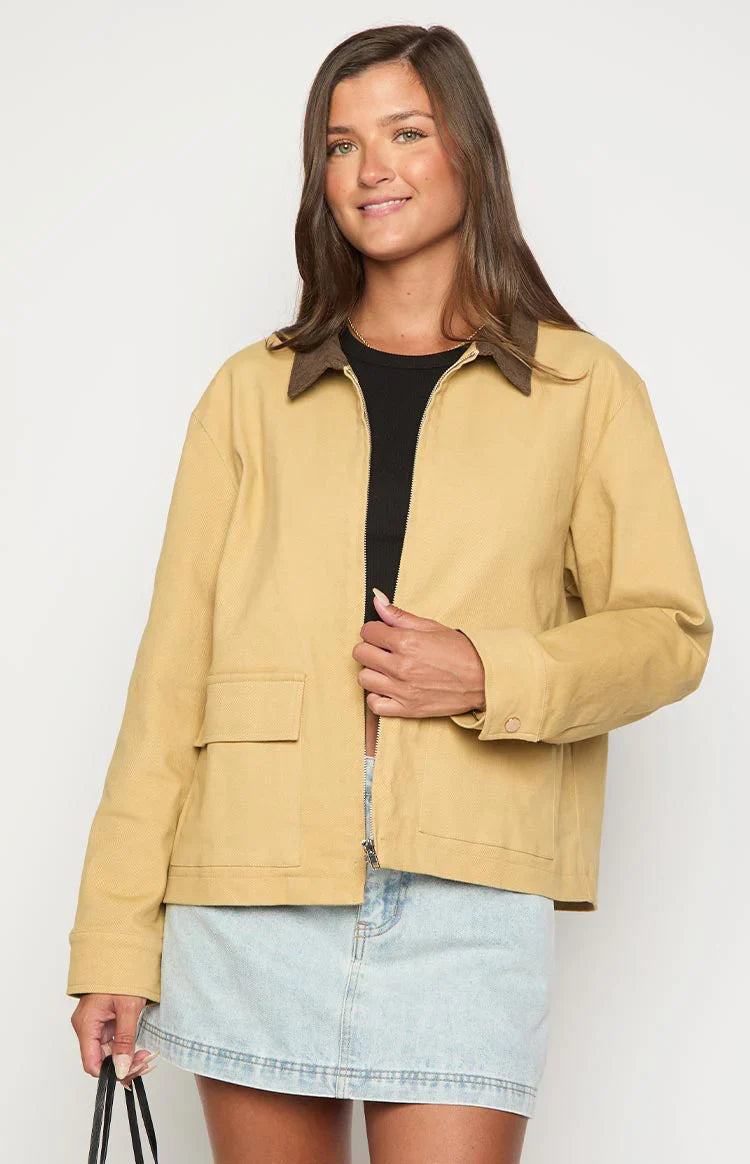 Jemma Contrast Canvas Jacket | Cream