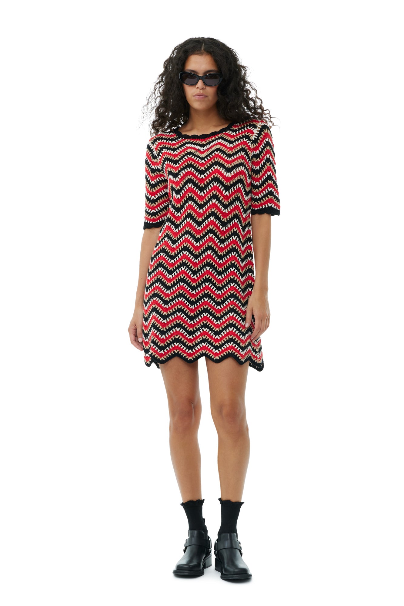 Cotton Crochet Mini Dress | Racing Red