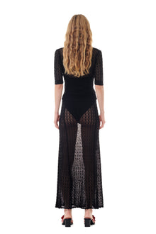 Shiny Pointelle Knit Short Sleeve Polo | Black