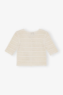 Cotton Pointelle Short Sleeve Cardigan | Egret