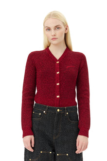 Sparkle Doubleface Short Cardigan | Racing Red