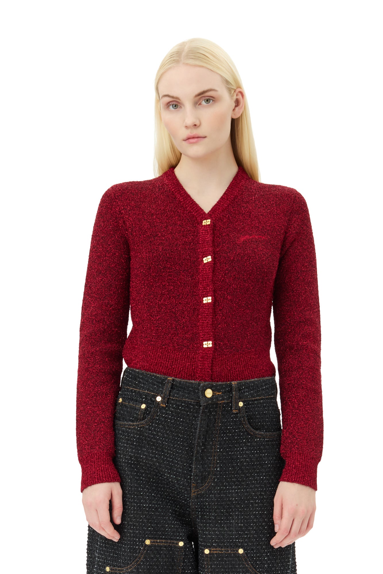 Sparkle Doubleface Short Cardigan | Racing Red