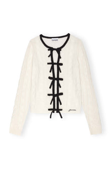 Cashmere Mix Tie String Cardigan | Egret