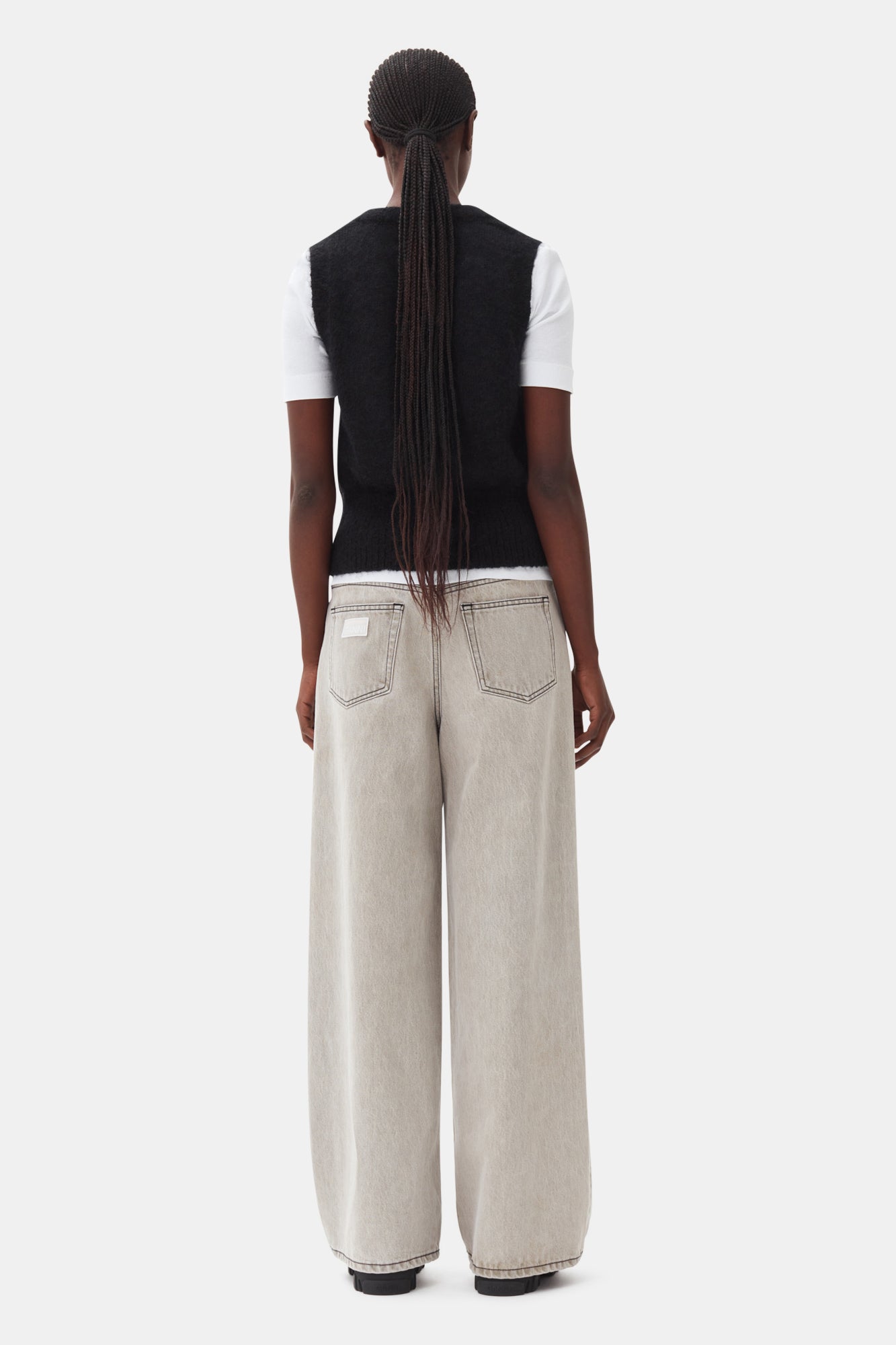 Light Mohair Tie String Vest | Black