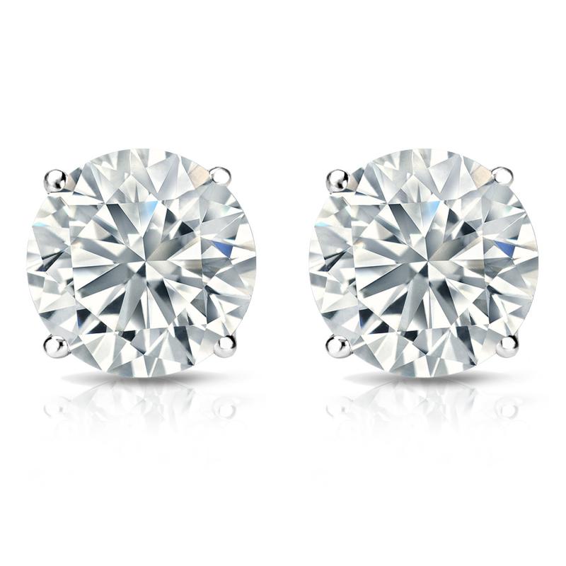 Womens | Stud Earrings | 14K White Gold | 3 CTW Round Cut Lab Grown Diamond | F-VS