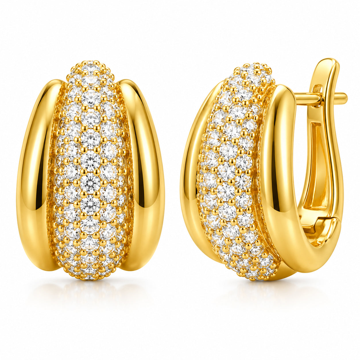 Womens | Hoop Earrings | 14K Gold Plated over Silver | 2 CTW Round Cut Lab Grown Diamond | F-VS