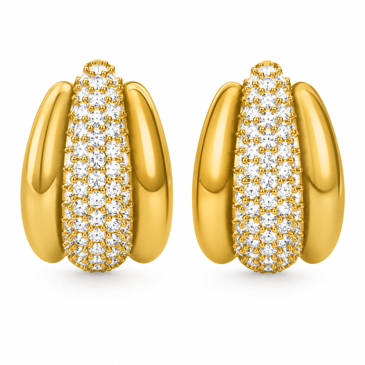 Womens | Hoop Earrings | 14K Gold Plated over Silver | 2 CTW Round Cut Lab Grown Diamond | F-VS