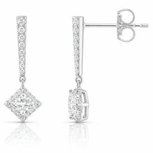 Womens | Dangle Drop Earrings | 14K White Gold | 0.70 CTW Princess Cut Lab Grown Diamond | F-VS