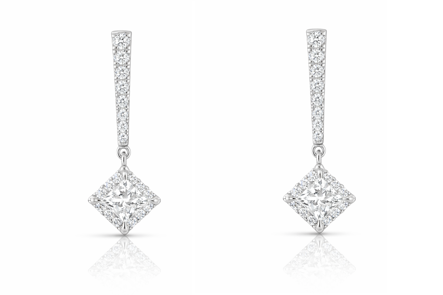 Womens | Dangle Drop Earrings | 14K White Gold | 0.70 CTW Princess Cut Lab Grown Diamond | F-VS