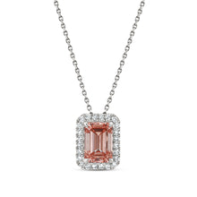 Womens | Halo Solitaire Pendant Necklace | 14K White Gold | 1.5 CTW Emerald Cut Lab Grown Diamond | Pink-VS1