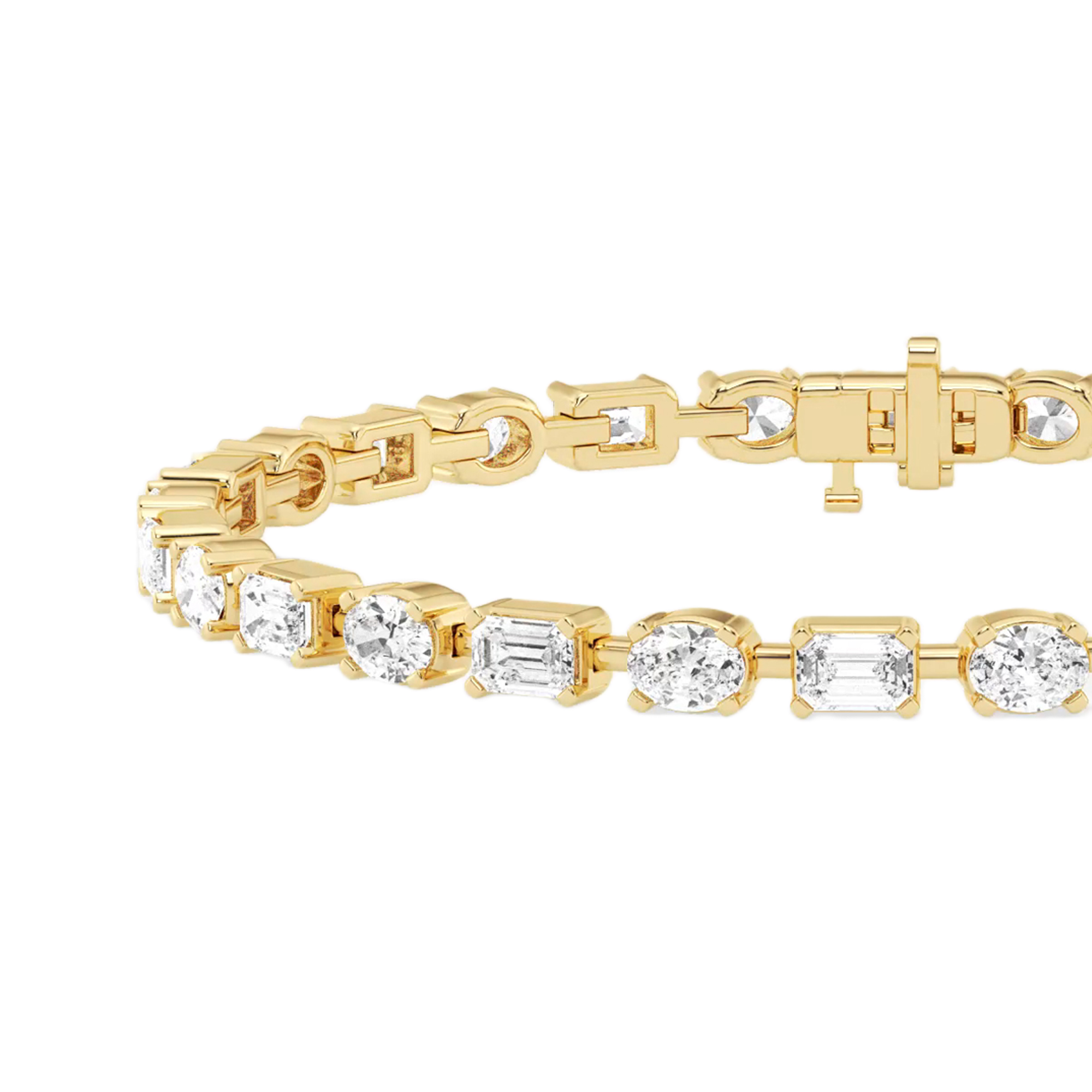 Womens | Tennis Bracelet | 14K Yellow Gold | 7.40 CTW Emerald and Oval Cut Lab Grown Diamond | F-VS2