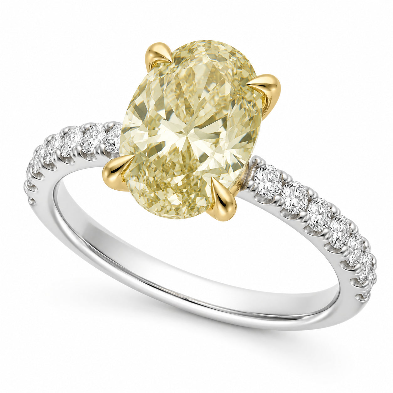 Womens | Solitaire Engagement Ring | 14K Two Tone Gold | 3 CTW Oval Cut Lab Grown Diamond | Fancy Yellow-VS1