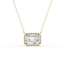 Womens | Halo Solitaire Pendant Necklace | 14K Yellow Gold | 1.5 CTW Emerald Cut Lab Grown Diamond | G-SI