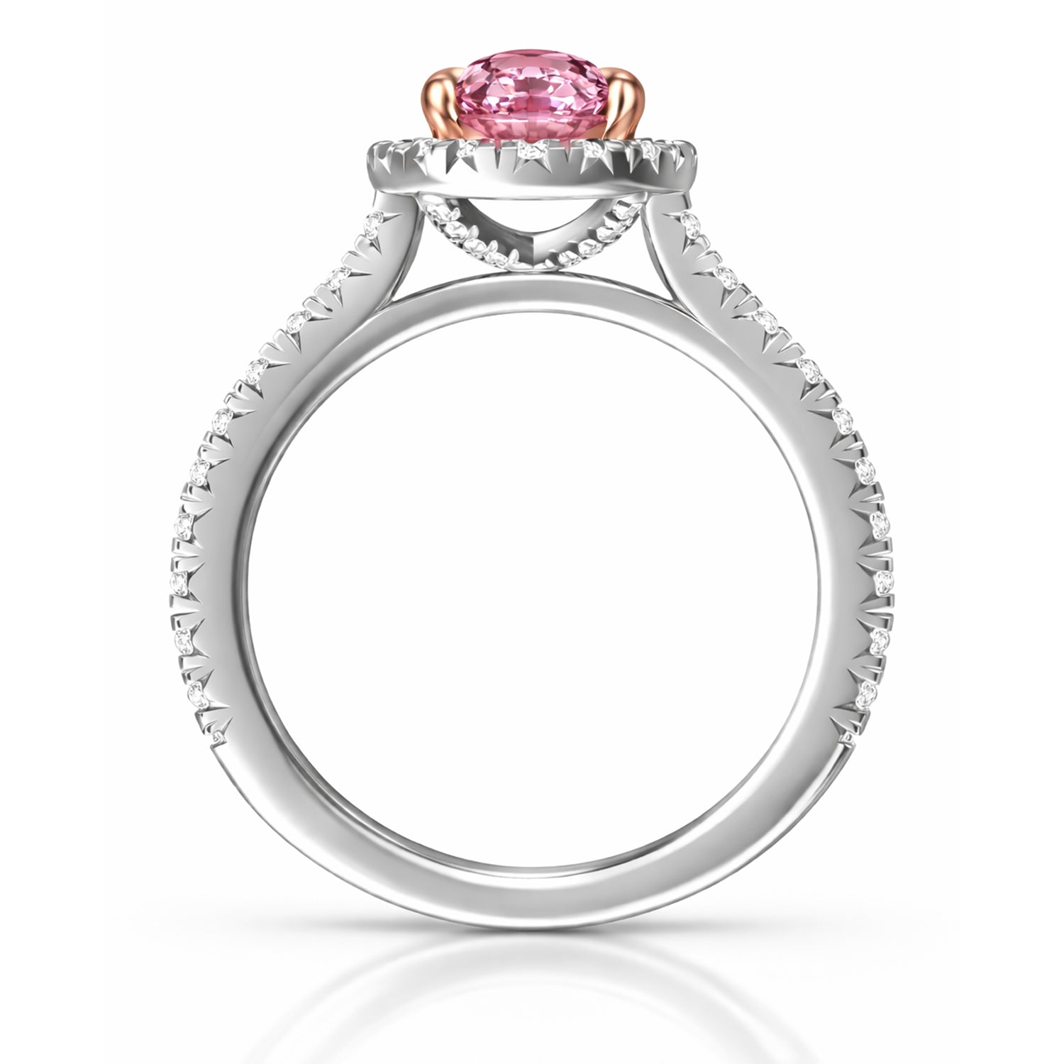 Womens | Halo Engagement Ring | 14K Two Tone Gold | 2.45 CTW Oval Cut Lab Grown Diamond | Pink-VS1