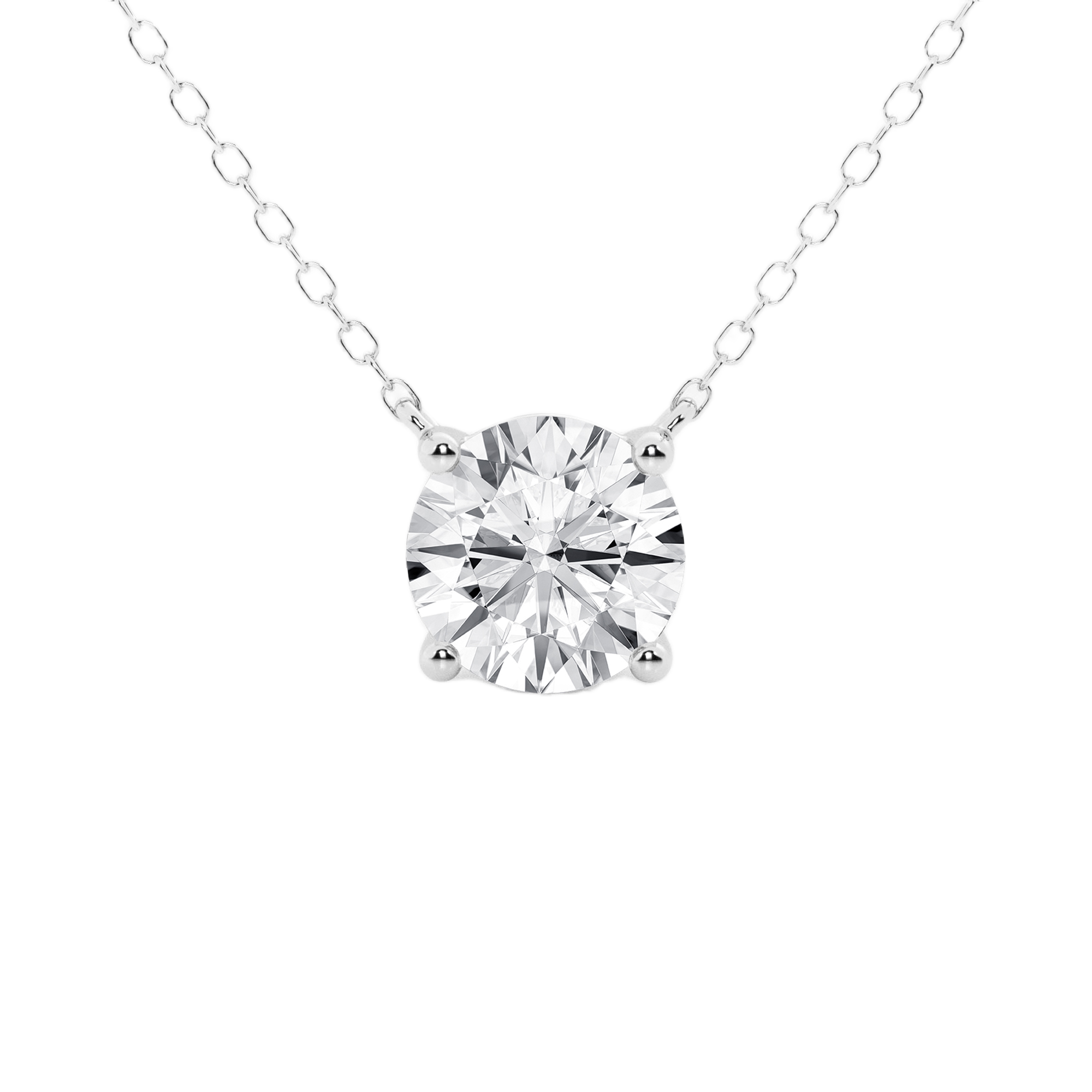 Womens | Solitaire Pendant Necklace | 14K White Gold | 2 CTW Round Cut Lab Grown Diamond | F-VS2