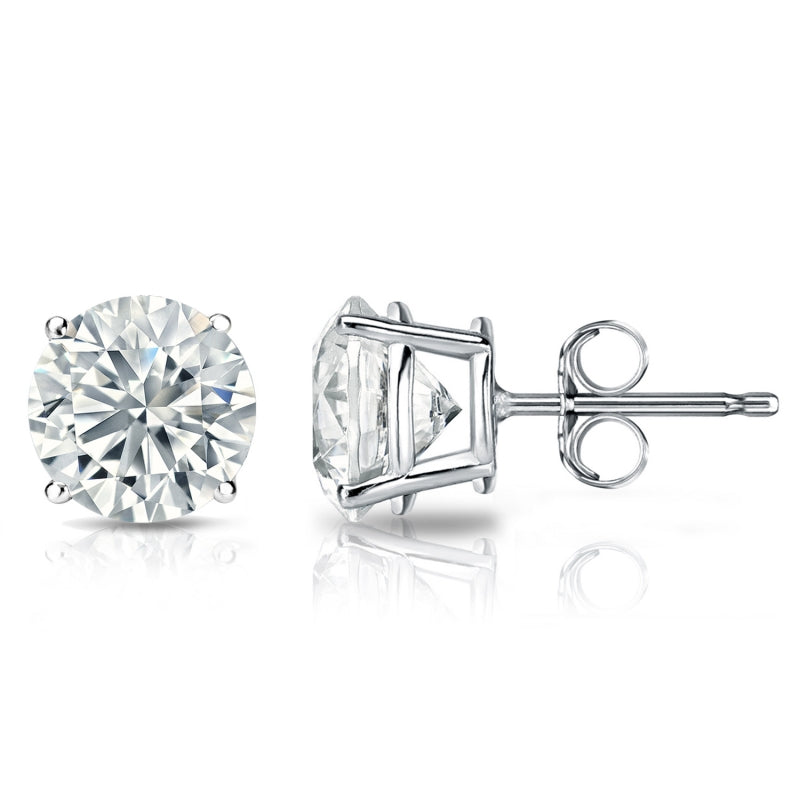 Womens | Stud Earrings | 14K White Gold | 3 CTW Round Cut Lab Grown Diamond | H-SI