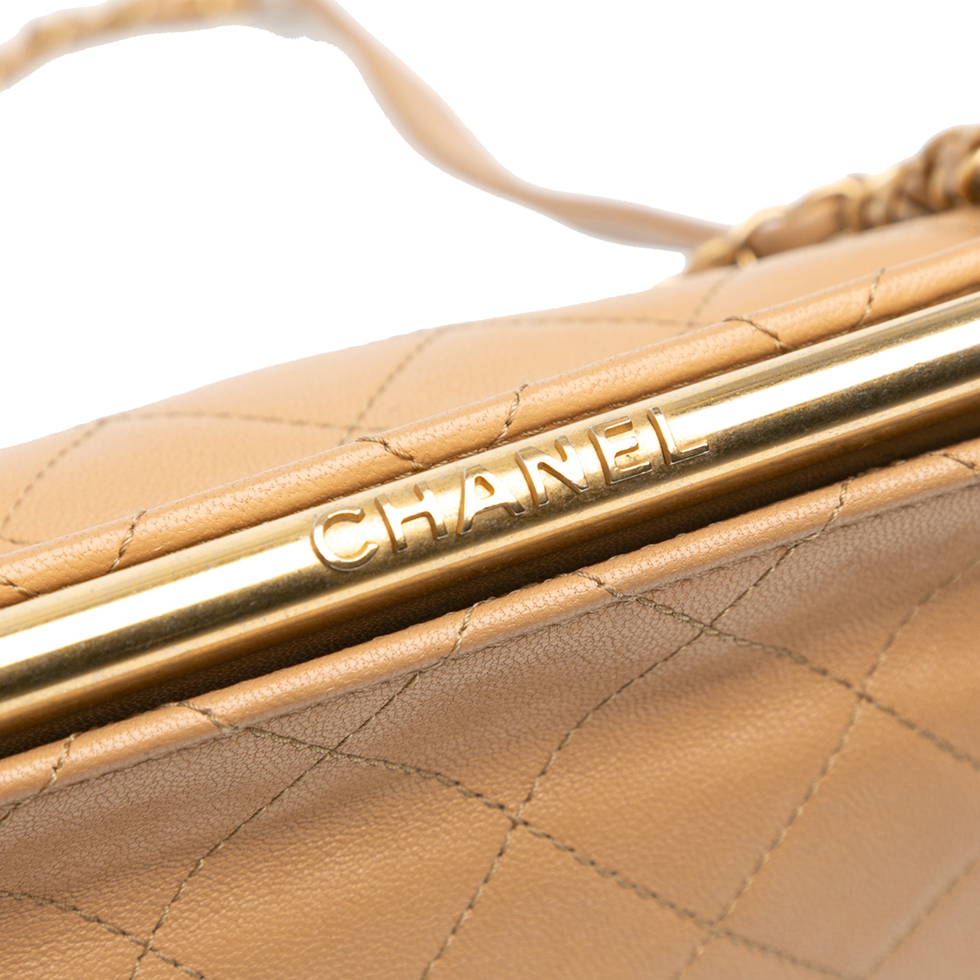 Chanel | Pre-Owned Quilted Lambskin CC Logo Bar Shoulder Bag | Brown/Beige