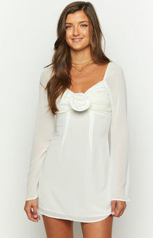 Kadence Chiffon Long Sleeve Mini Dress | White