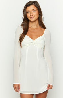 Kadence Chiffon Long Sleeve Mini Dress | White