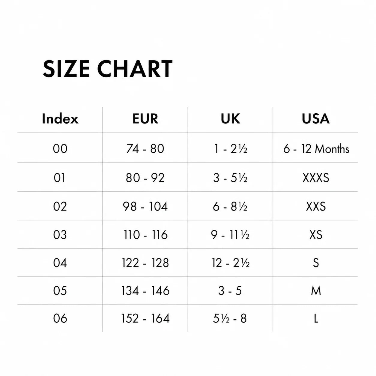 Product size guide