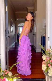Kim Strapless Ruffle Prom Dress | Magenta