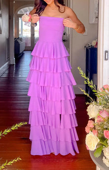 Kim Strapless Ruffle Prom Dress | Magenta