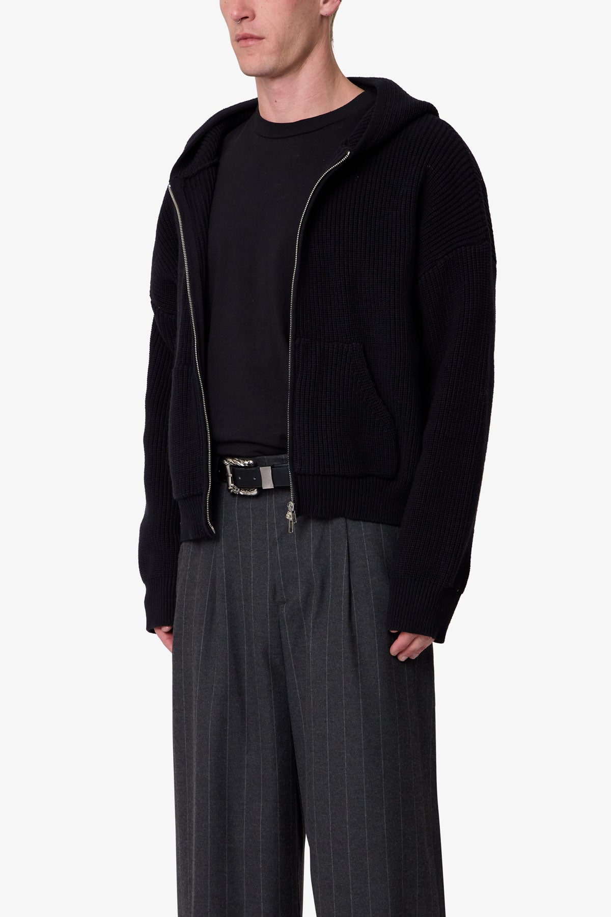 Knit Zip Up Hoodie | Black