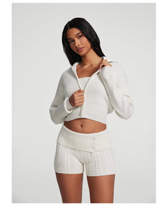 Knit Cropped Zip-Up Jacket | White