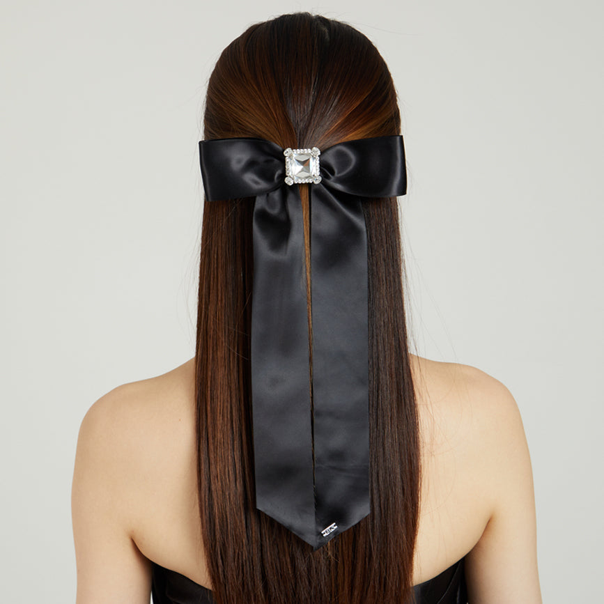 Lacey Satin Hair Bow | Black