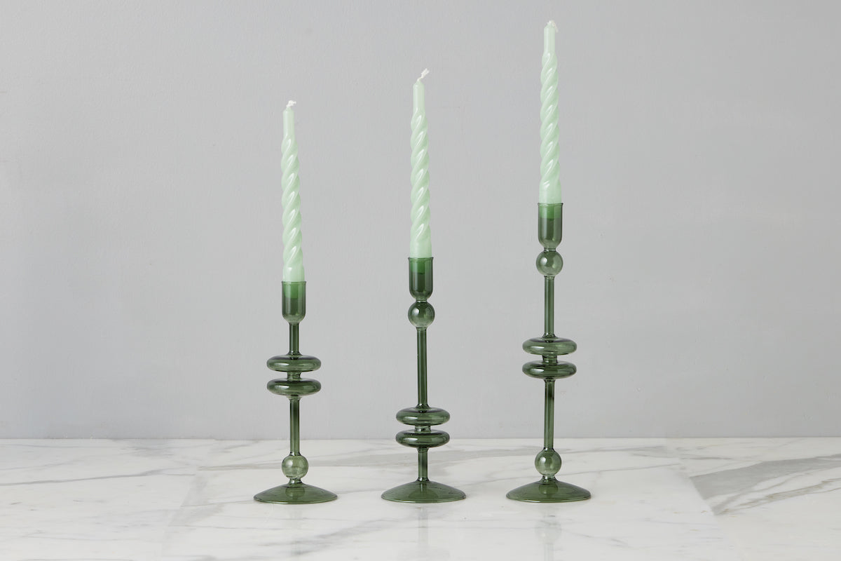 Lacquered Twisted Taper Candles | Sage | Set of 6