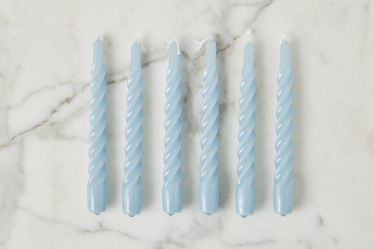 Lacquered Twisted Taper Candles | Denim | Set of 6
