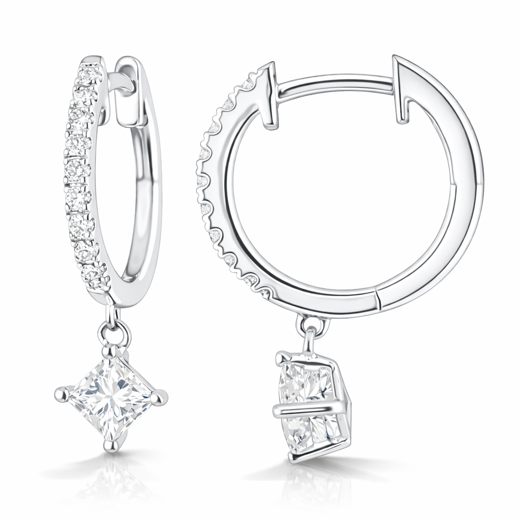 0.40 CT Princess/Round Lab-Grown Diamond | Hoop Earrings | 14K White Gold | F Color | VS Clarity