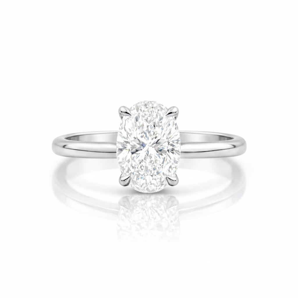 1.40 CT Oval/Round Lab-Grown Diamond | Solitaire Ring | 14K White Gold | G Color | VS Clarity