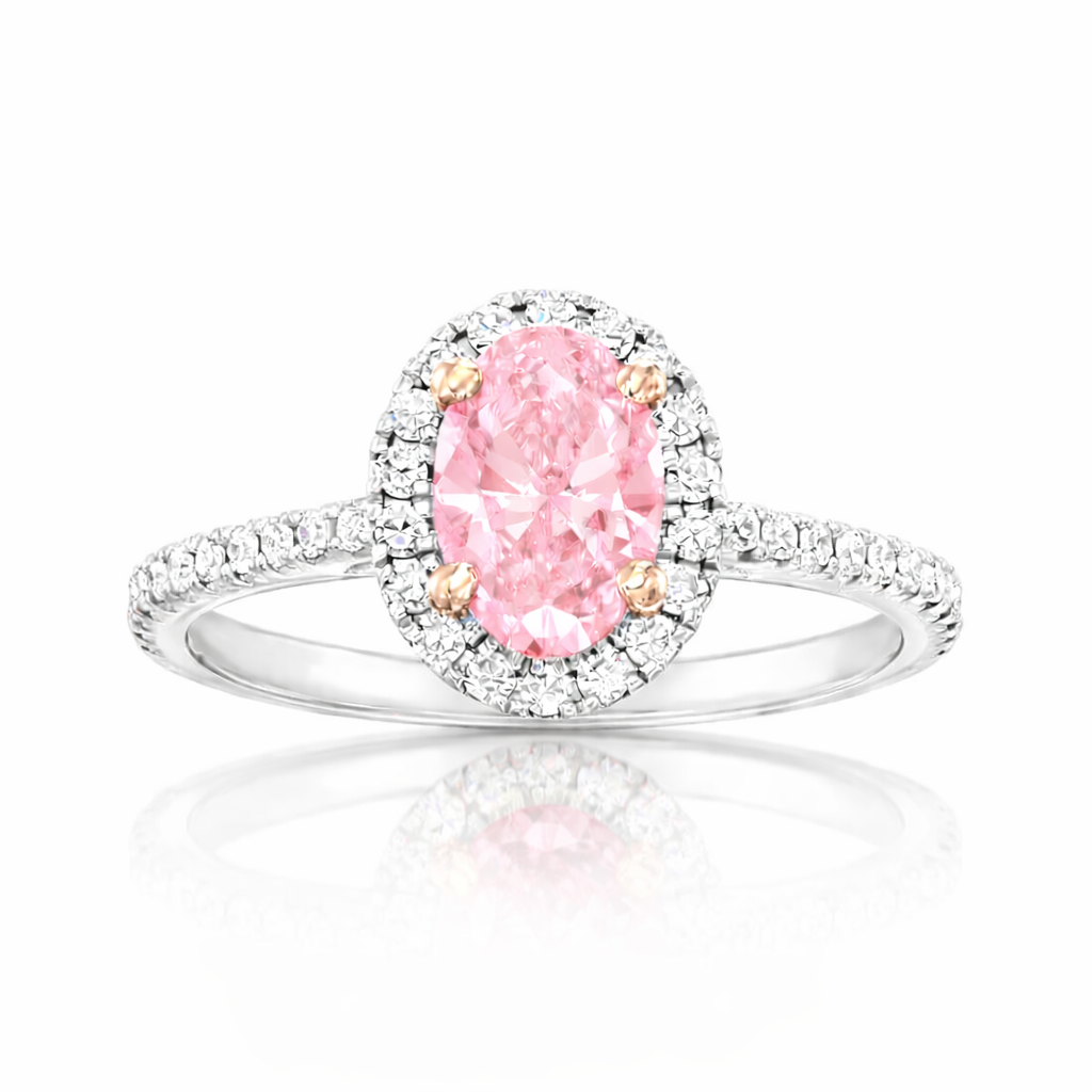 1.33 CT Oval/Round Lab-Grown Diamond | Engagement Ring | 14K White Gold | Pink Color | VS Clarity