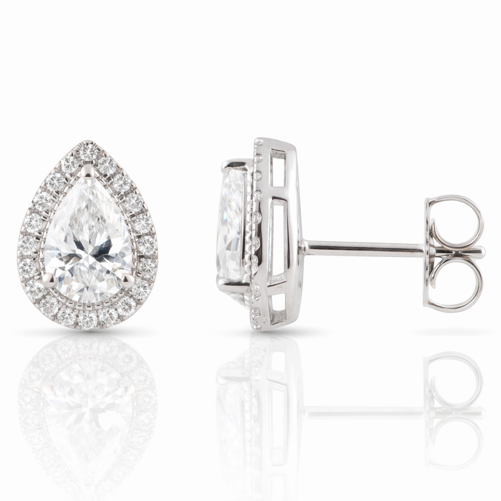 0.90 CT Pear/Round Lab-Grown Diamond | Studs Earrings | 14K White Gold | F Color | VS Clarity