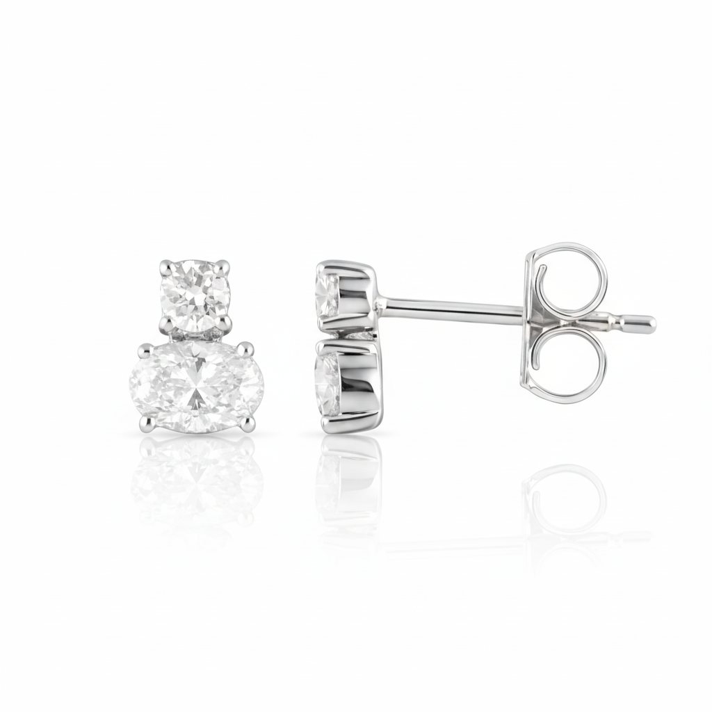 0.80 CT Oval/Round Lab-Grown Diamond | Studs Earrings | 14K White Gold | F Color | VS Clarity