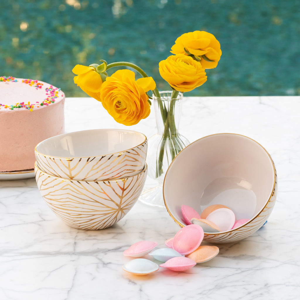 Talianna Lily Pad Bowls | White & Gold | Set of 4