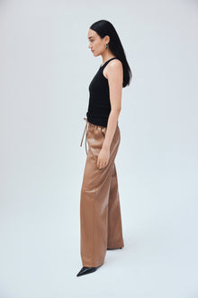 Vegan Leather Relaxed Drawstring Pant | Mushroom