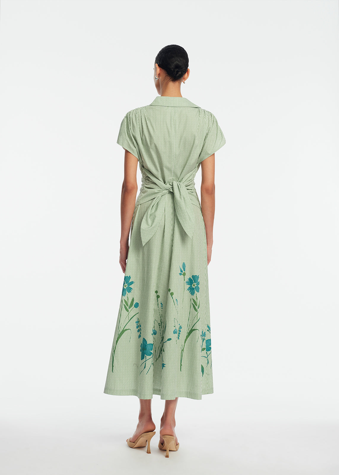 Floral Striped Cotton Tie Waist Dress | Mallard Multi
