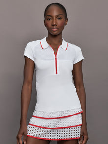 Mesh Zip Performance Polo | White With Red Trim